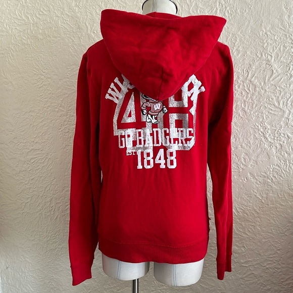 Victoria’s Secret Pink University Madison Wisconsin Red Hoodie Sweatshirt Badger - Picture 1 of 8